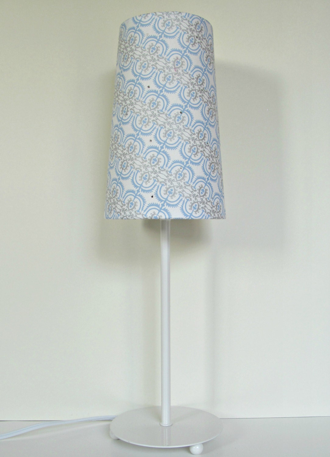 Clearance Retro Metal Lamp Shade and Base Set with Punched Tin Holes - White Blue and Gray Baby Boy Nursery Light - Night Light Lamp Set - TheOrangeChairStudio Clearance Retro Metal Lamp Shade and Base Set with Punched Tin Holes - White Blue and Gray Baby Boy Nursery Light - Night Light Lamp Set - TheOrangeChairStudio