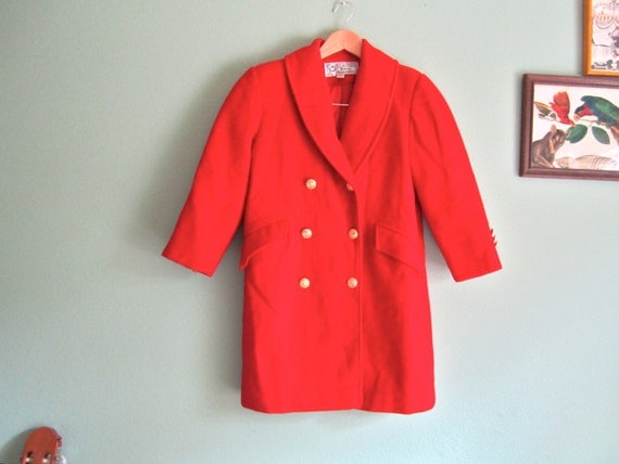 Items similar to Vintage Red Jacket -Shrunken Arm- Red Peacoat - Women