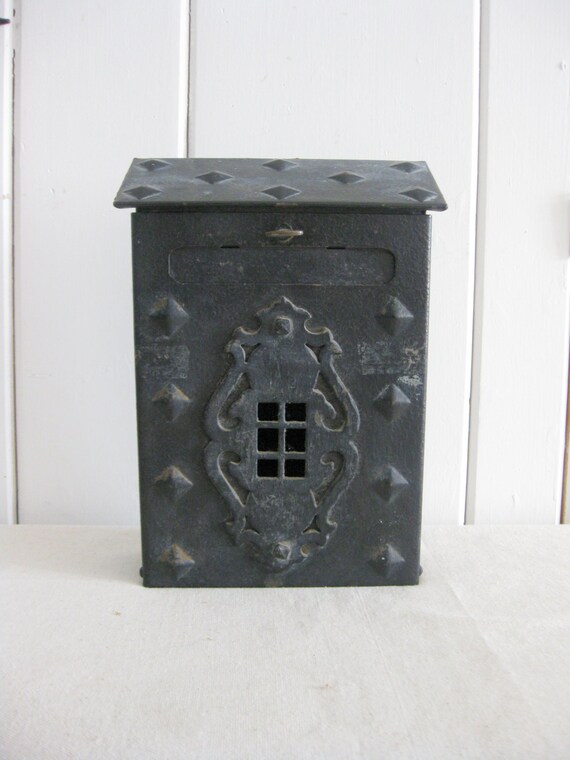 Antique Cast Iron Mailbox with Brass Key by RiverHouseDesigns