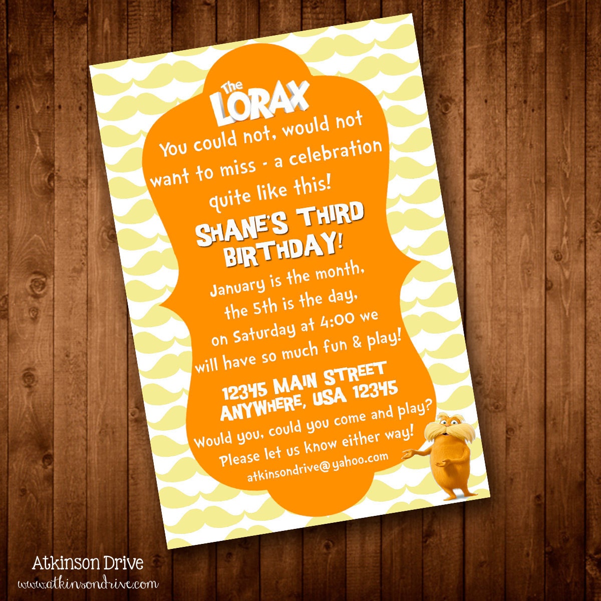 Items similar to Lorax Movie Printable Birthday Invitation (with ...