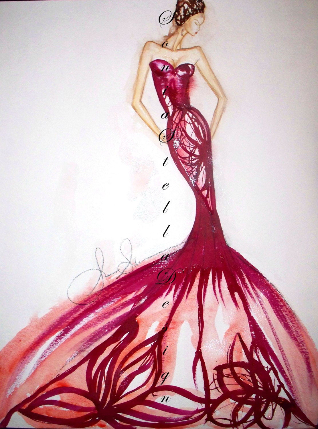 Original Watercolor Fashion Illustration 20x24"
