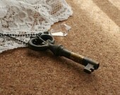 Antique Skeleton Key and Crystal Necklace