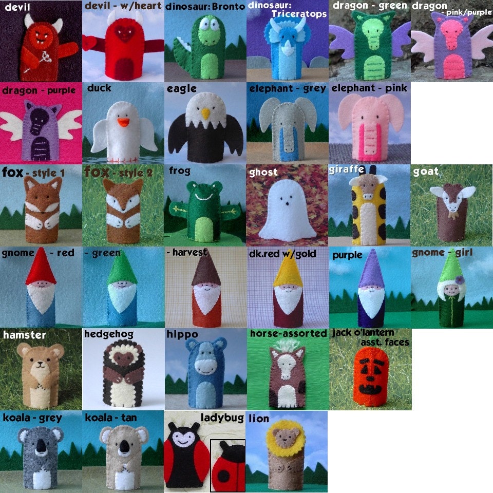 Felt Finger Puppets Set of 10 - Stitched to Order