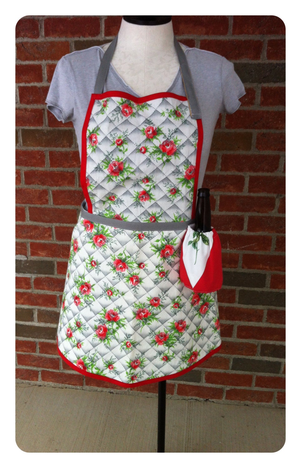 Sassy Red and Gray Full Beer Pocket Apron by AmyD