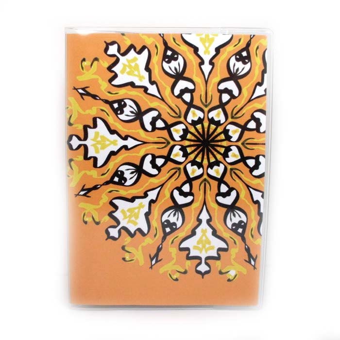 Passport Cover - Sunburst Mandala - fits US passports - orange, black, white, and yellow passport holder