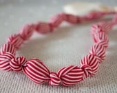Modern Fabric Necklace - Red/White Striped Fabric- Cream Grosgrain Ribbon