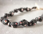 Modern Fabric Necklace - Black/White/Red Geometric Printed Fabric- Cream Grosgrain Ribbon