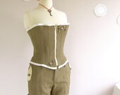 Steampunk Playsuit Corset and Shorts set reconstructed vintage suit