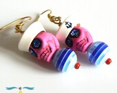 Sailor Skull dangle earrings, howlite skulls with sailor hats