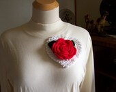 Rose n Lace Heart Corsage, Brooch Pin, Embellishment. Lovely for Easter or Mother's Day.