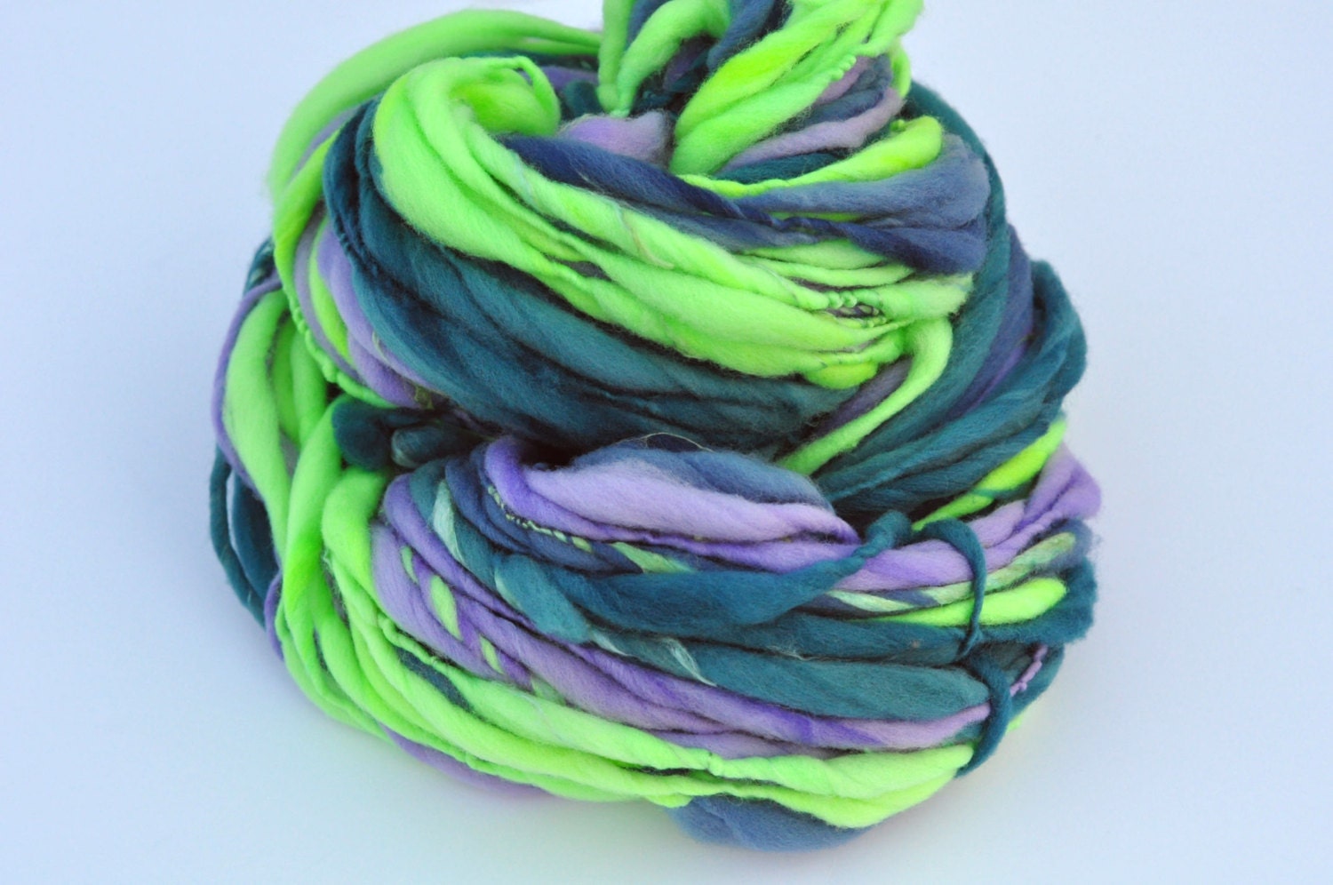 Handspun Self Striping Yarn - Art Yarn - Super Thick and Thin - Super Bulky Single - Hand Dyed - Merino Wool  - 82 Yards
