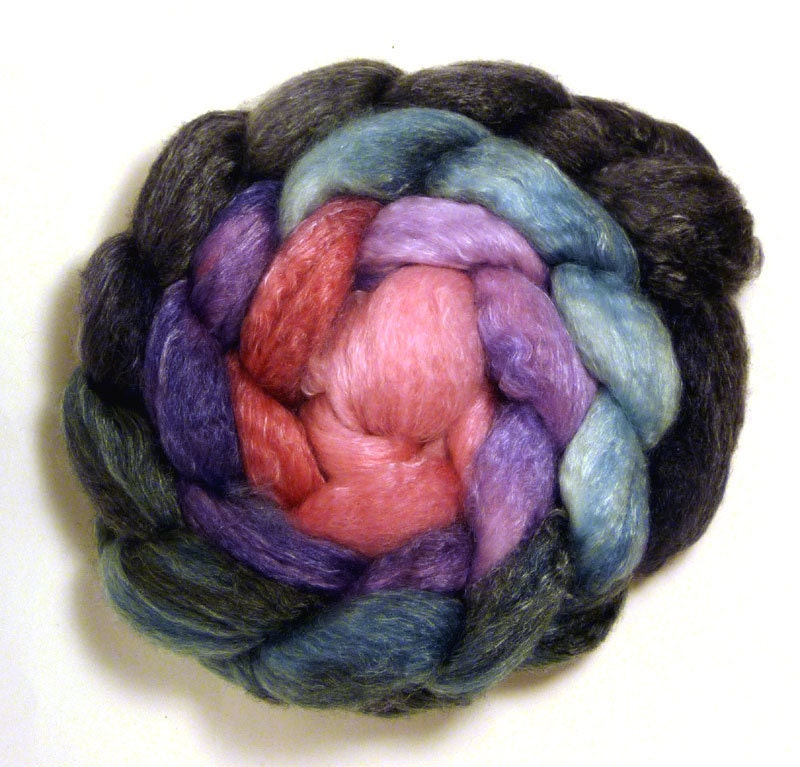 Handdyed Merino/Tencel Wool Roving - Touchstone - purple, pink, teal, turquoise, black