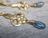 Spring Rhapsody - Nouveau Mystic Teal Earrings ... Mystic Quartz and Antique Brass