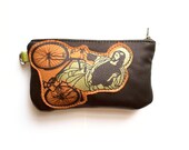 Phone Pouch in Black Recycled Leather with Christ on a Bike