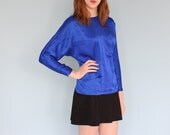 vintage 90s royal blue silk pocket dolman sleeve blouse