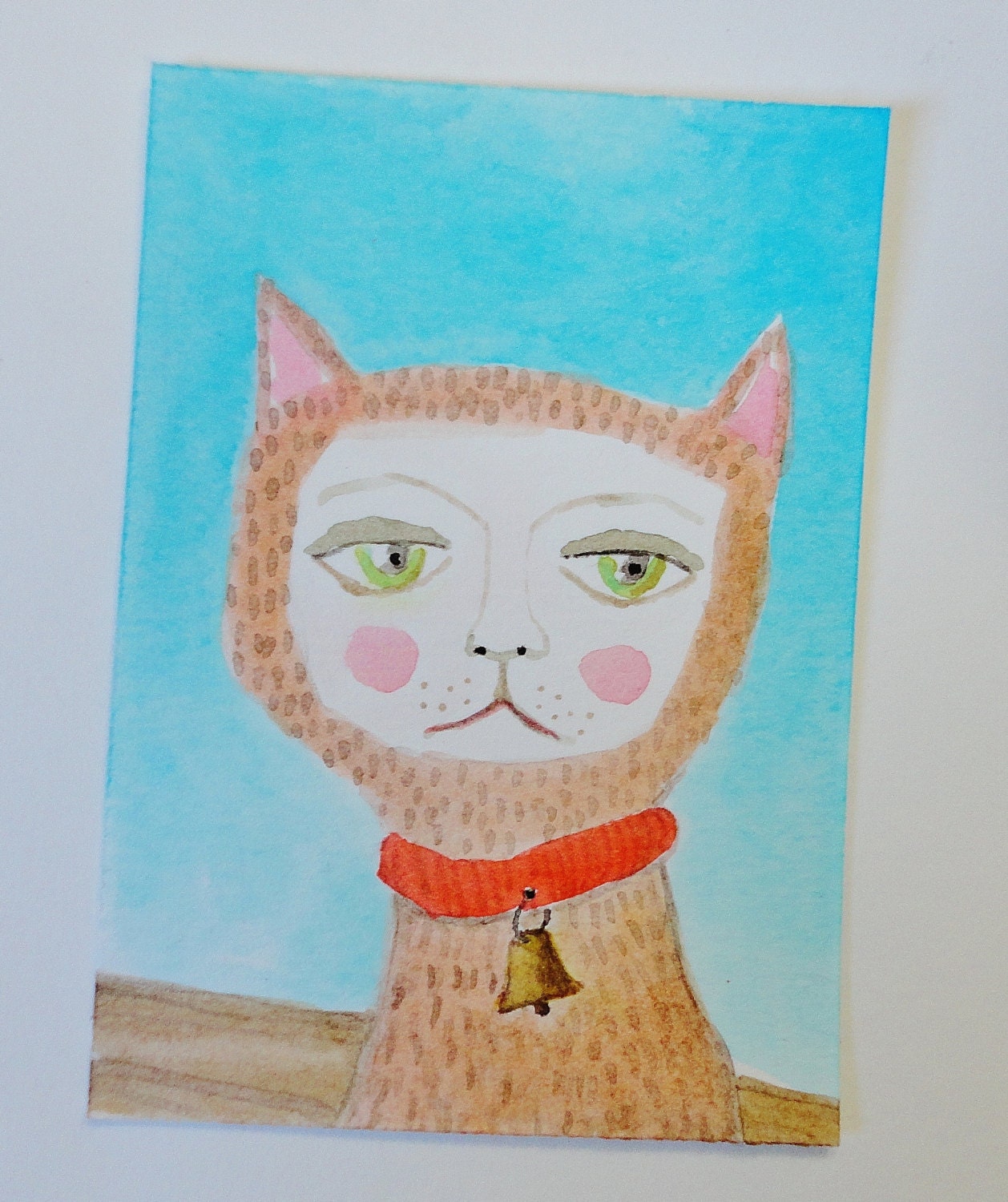 Original ACEO - Sad Cat Gets A Bell