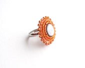 Adjustable Orange & Black Beaded Ring