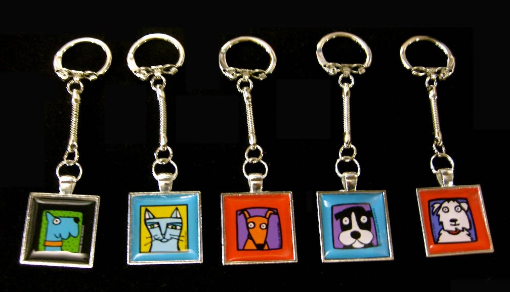 Pop Art Tile Silver Key Ring Chain Fob Charm Pick from 60 of Anne's Designs