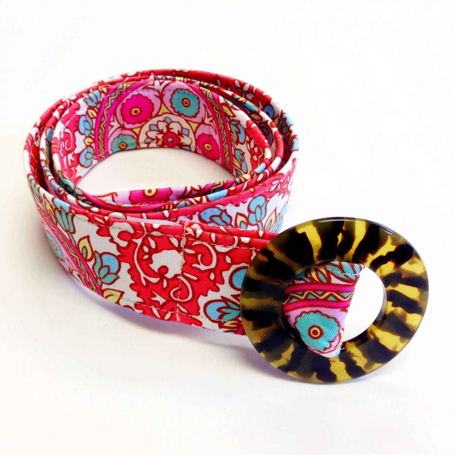 Women's Fabric Belt - Amy Butler Pink, Blue and White Flowers