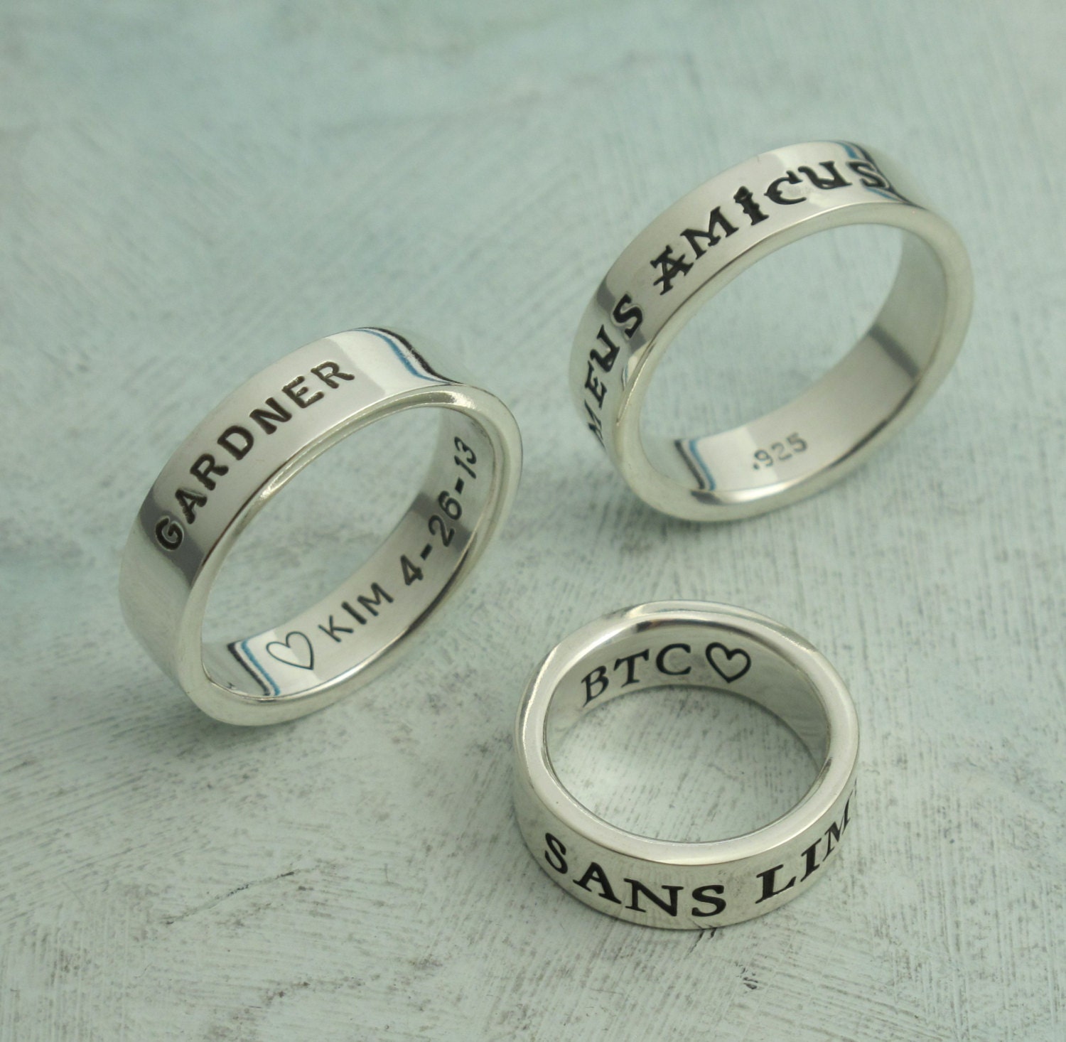 Poesy Ring custom made  - Heavy Duty Band -  hand stamped ring sterling silver metal with your choice of fonts
