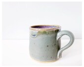Handmade modern mug green purple with Love - ceramic cup unique pottery