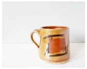 Modern ceramic mug orange black gold coffee cup handmade stoneware pottery