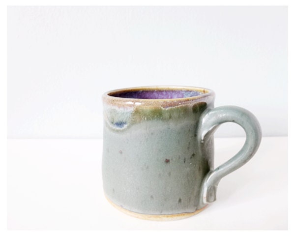 Handmade modern mug green purple with Love - ceramic cup unique pottery