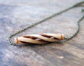 Bone Necklace, salvaged vintage carved bone bead -  tea dyed by me, rustic, sepia