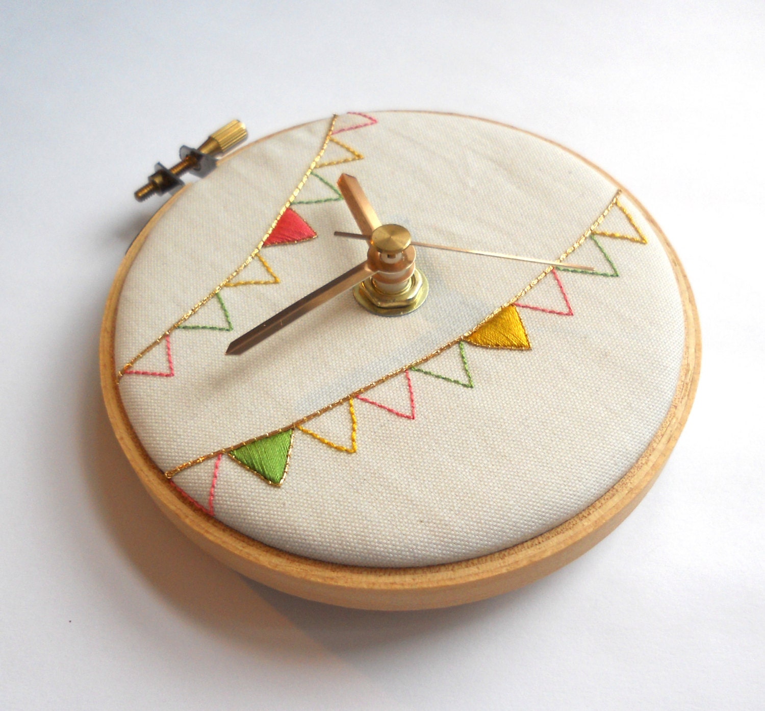 Ice Cream Bunting Hand Embroidered Mini Wall Clock