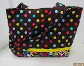 Tote Handbag Purse Brown Polka Dot Peace