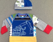 Upcycled baby boys T-shirt and hat set size 0 up to 2 months