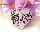 Music Heart Ornament Lavender and Black - handmade polymer clay home decor
