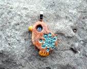 Little Golden Orange Ceramic Clay Bird Pendant