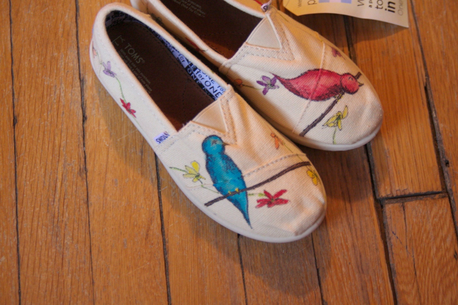 Size 1.5  - Birds and Wildflowers All Over Custom TOMS Shoes - Ready to Ship