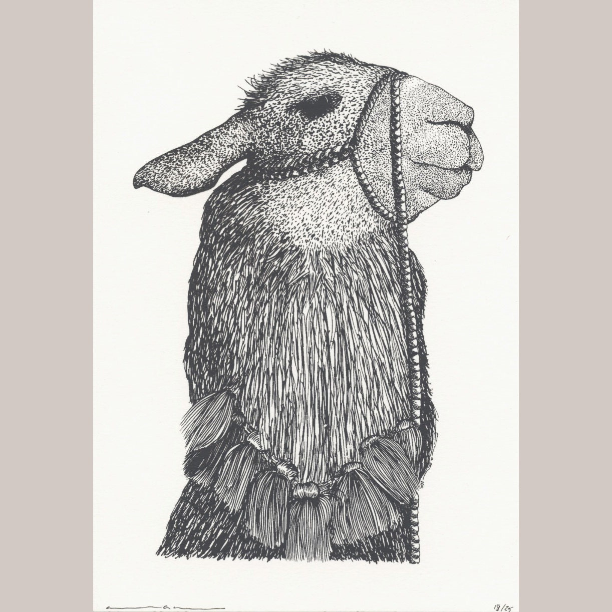 Llama One - Limited Edition of 25 - One Color Screen Print - A5 - Artwork by Karl Addison