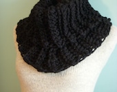 Black Knit Cowl, Grande Chunky Knitted Scarf, Jet Neck Warmer