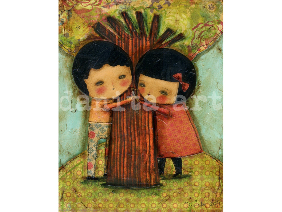 Carving Love -  Giclee Reproduction From Original Collage By Danita (7x9 Inches)