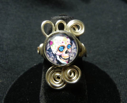 Adjustable Sugar Skull Wire Wrap Ring