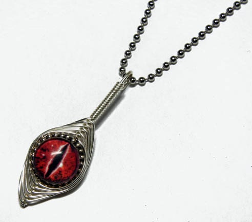 Glass Eye Pendant - Handmade Wire Wrap Red Taxidermy Glass Evil Dragon Eyeball