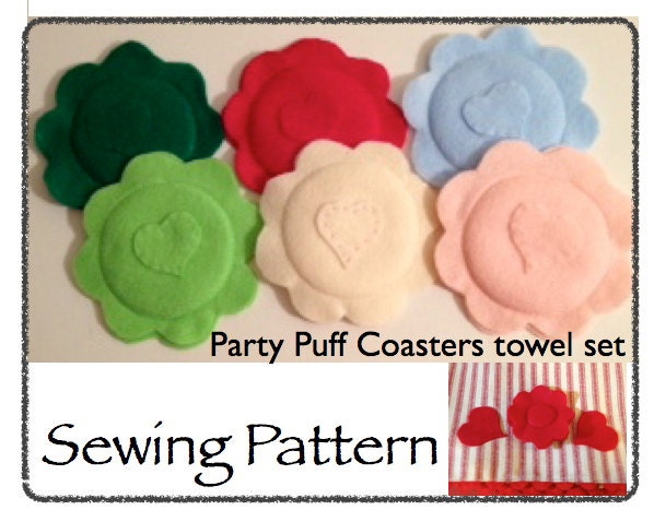 Party puff Coasters Heart Felt Flowers Coaster towel set instant downloading
