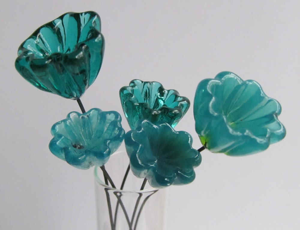 Turquoise Teal Flowers for Headpins - Wirewrap or Fun  by StudioMarcy