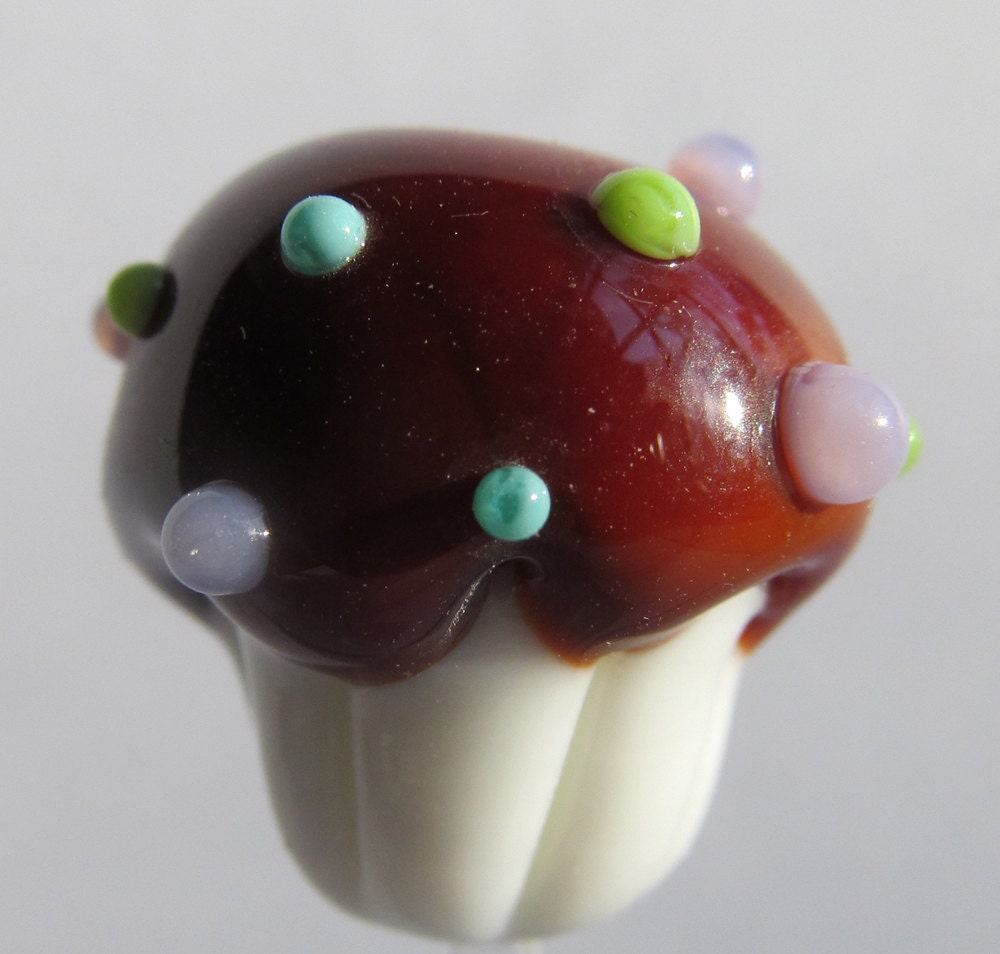 Glass Handmade Cupcake Bead for Focal, Charm or Just Chocolate Fix