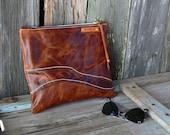 Leather clutch / fold over purse Rusty Rustic leather for her