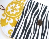 Graduation Gift iPad Case, iPad Sleeve, HP Tablet Padded Pouch in Zebra Animal Print Charcoal Gray and White