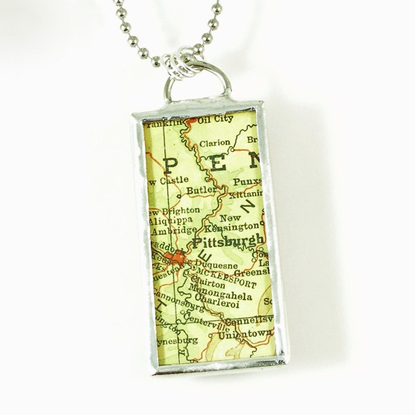 Pittsburgh Vintage Map Pendant Necklace