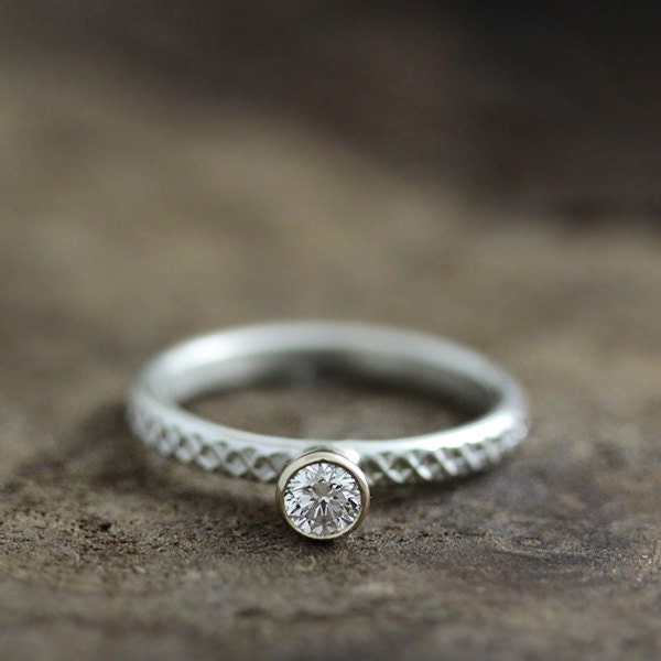 white diamond .25ct engagement ring, patterned sterling silver band, 14k gold, wedding ring, mixed metals, eco friendly