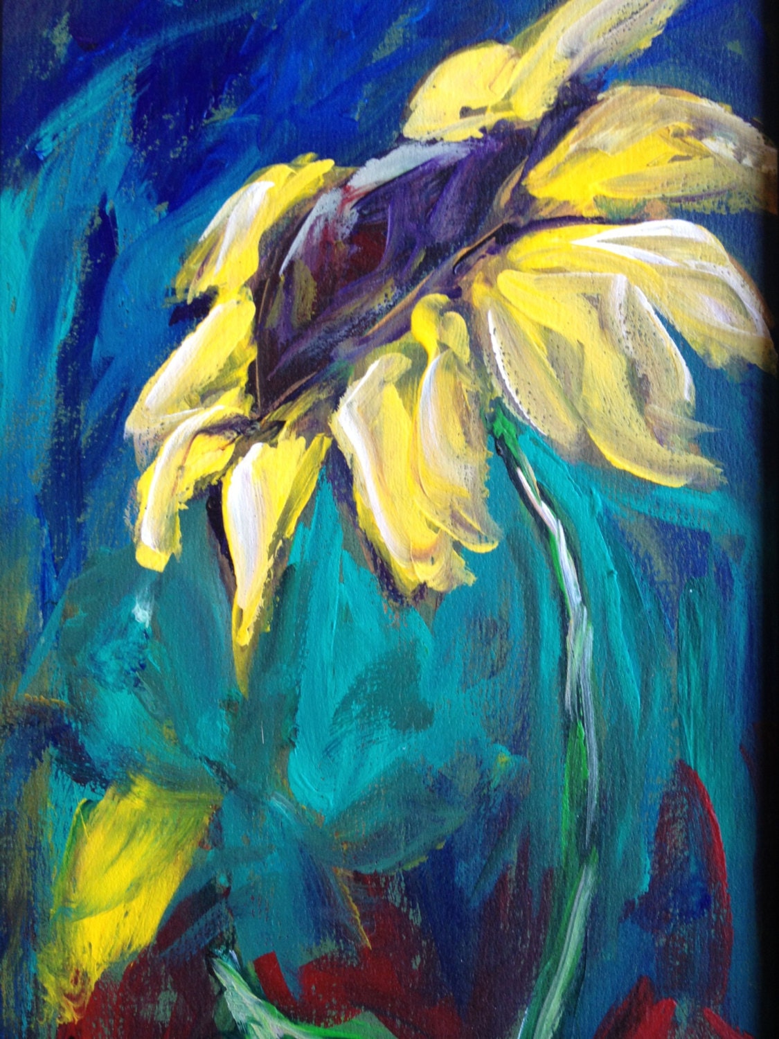 Sunflower Painting Original Framed Acrylic 