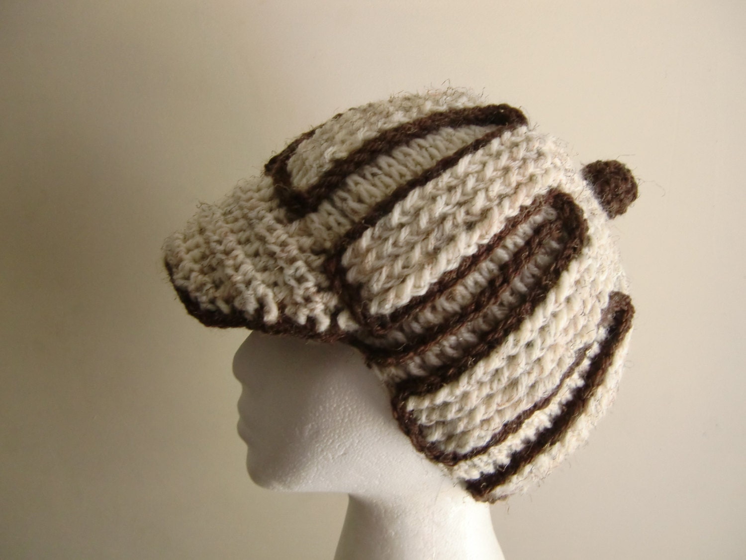 Crochet Hat in Wheat and heather brown with crochet button