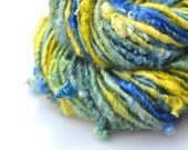 Outlaw Yarn Yellow Blue handspun Art Yarn
