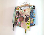 Chinoiserie Skirt, Wrap, Patchwork, Applique, Vintage Lace, Embroidery, Flowers, Medium to Large, Rustic, Boho